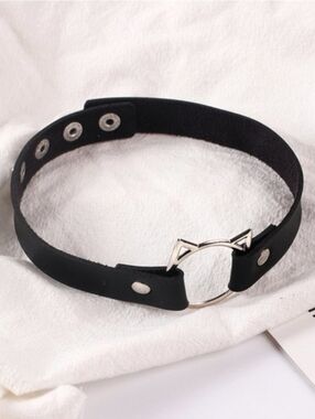 Black Cat Ear Choker Faux Leather Y2K Goth Kawaii Necklace